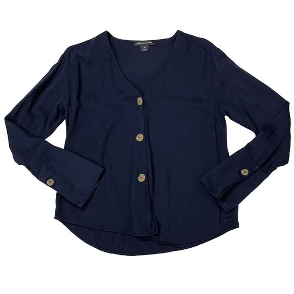 SOMETHING NAVY Pretty Button Through Top - Navy Blue - XS - Picture 1 of 13